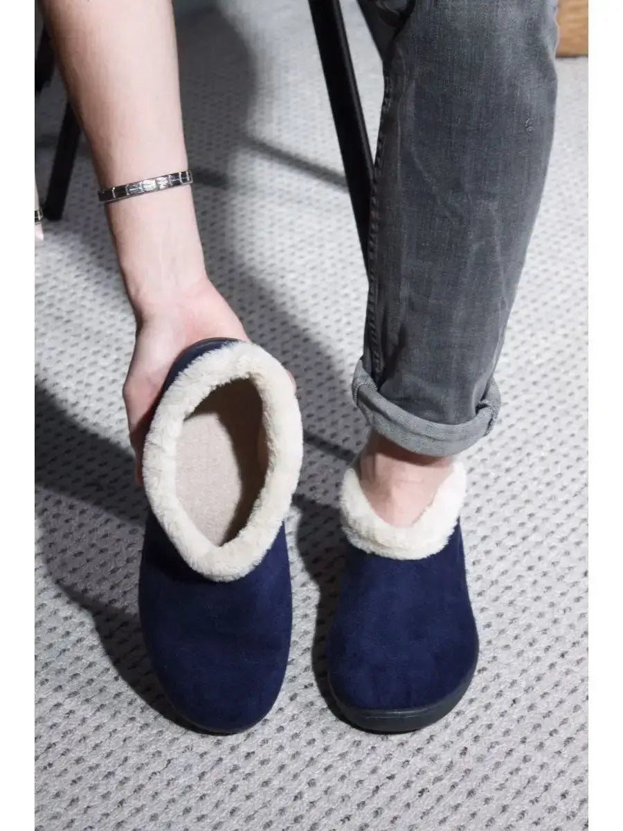 Chausson Chaussette Semelle Cuir Bleu Marine / Taille Universelle
