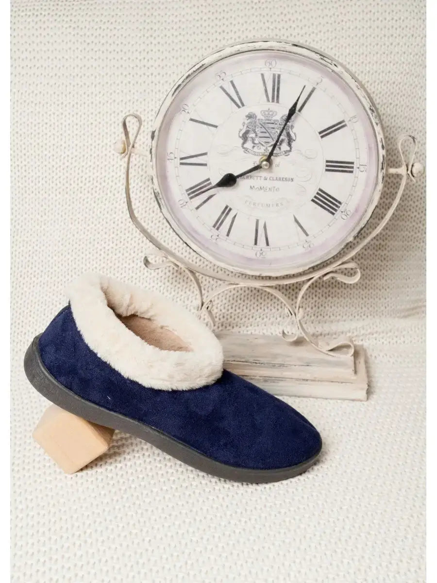 Chausson Chaussette Semelle Cuir Bleu Marine / Taille Universelle