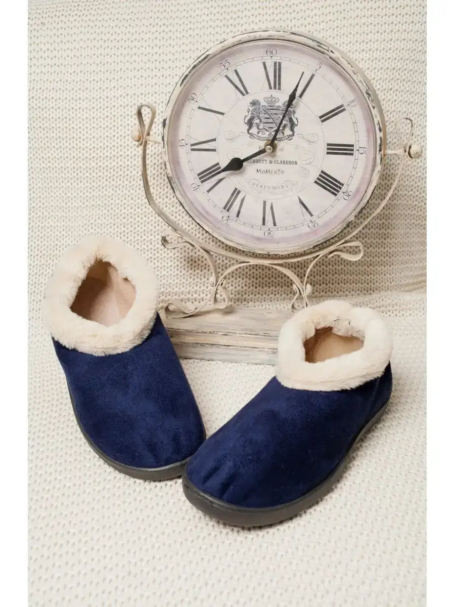 Chausson Chaussette Semelle Cuir Bleu Marine / Taille Universelle
