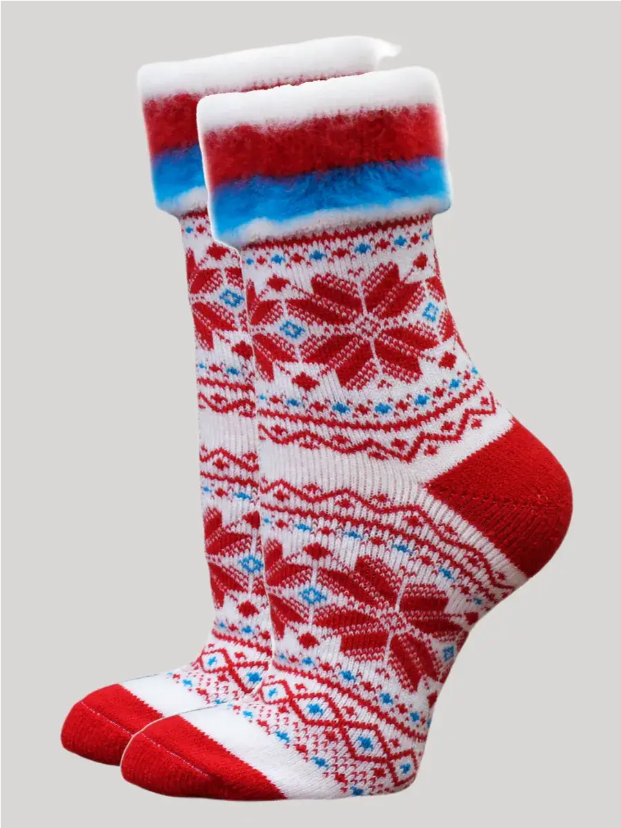Chausson Noël Homme Rouge et Blanc / Taille Universelle