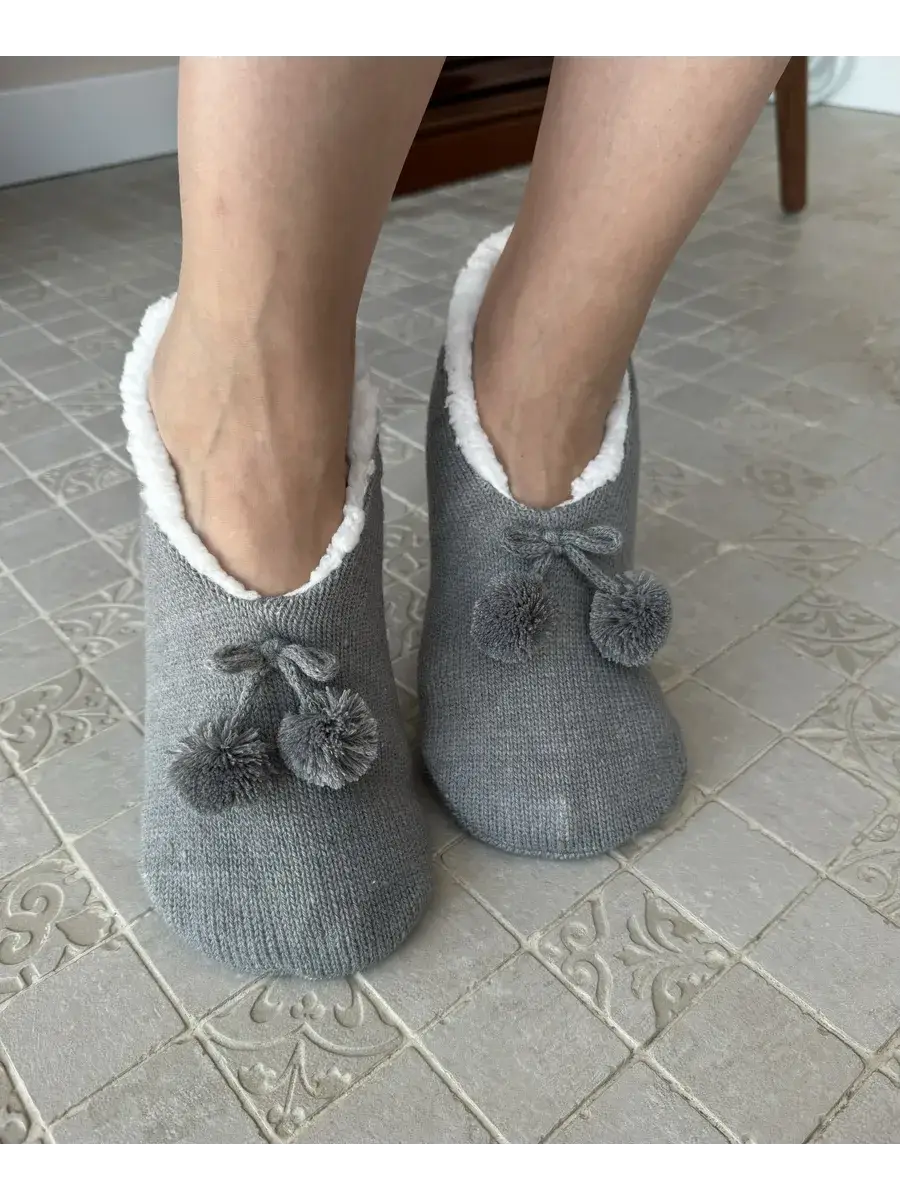 Chausson Pompon Gris / Taille Universelle
