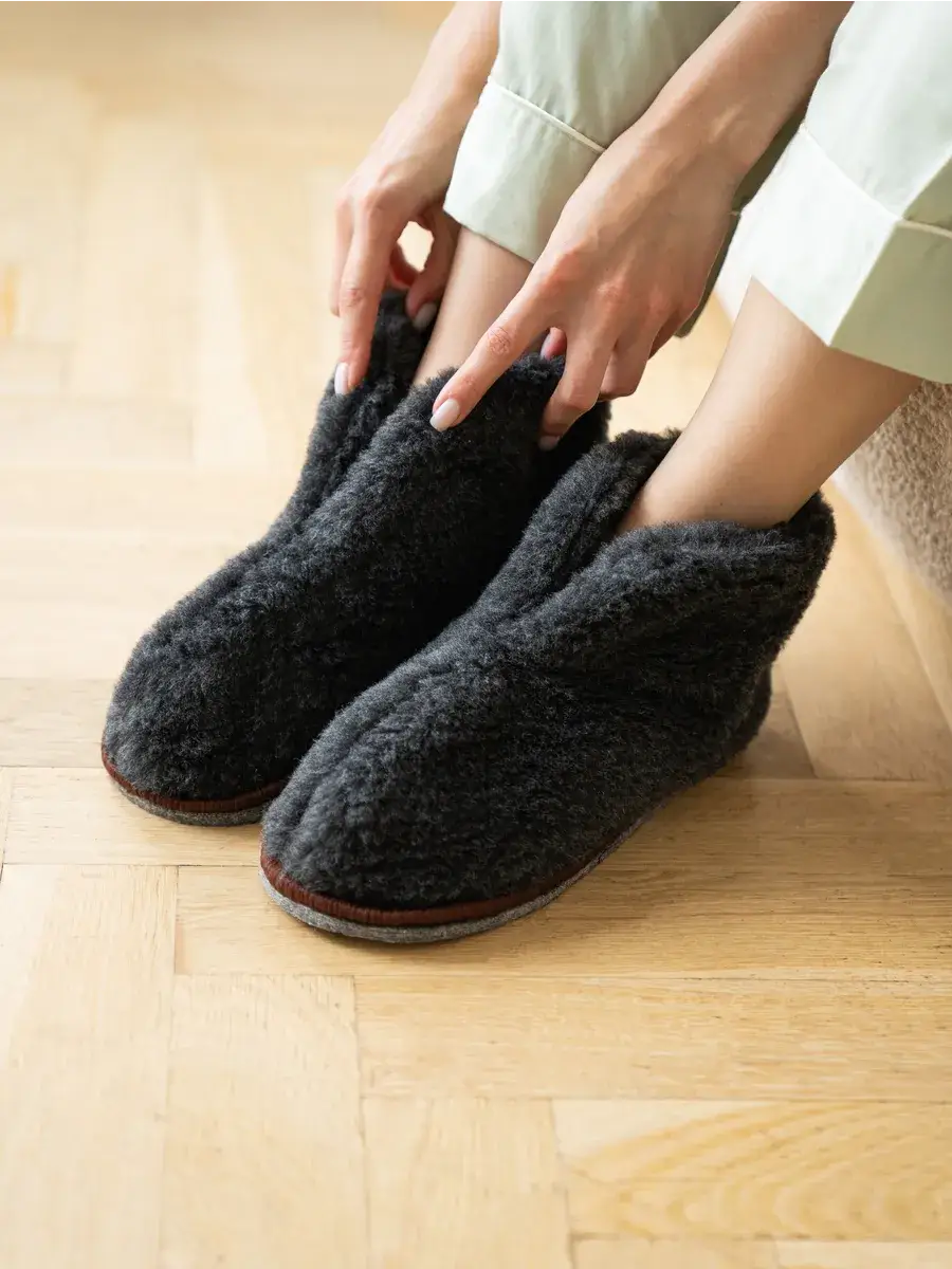 Chaussons Bottines Fausse Fourrure Noir / 35