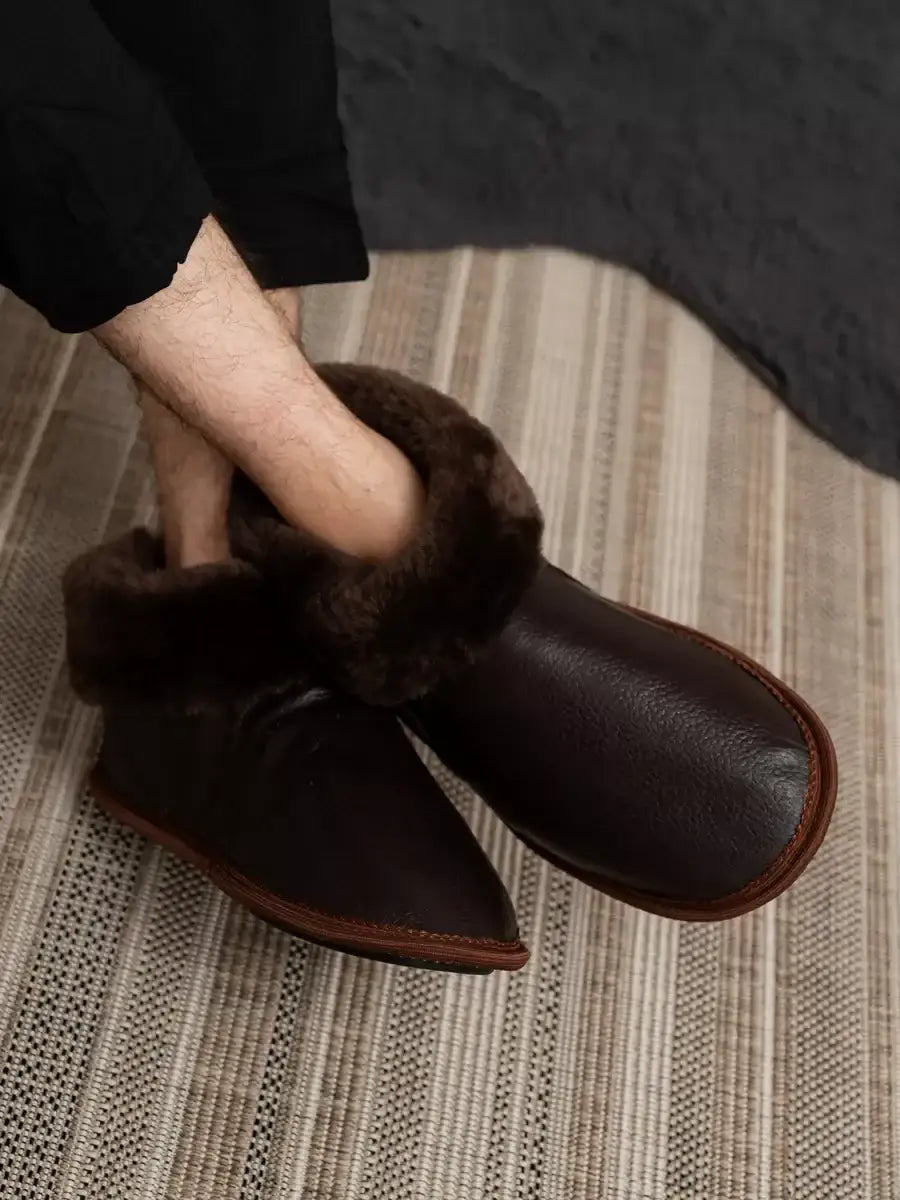 Chaussons Fourrés Cuir Marron / 35