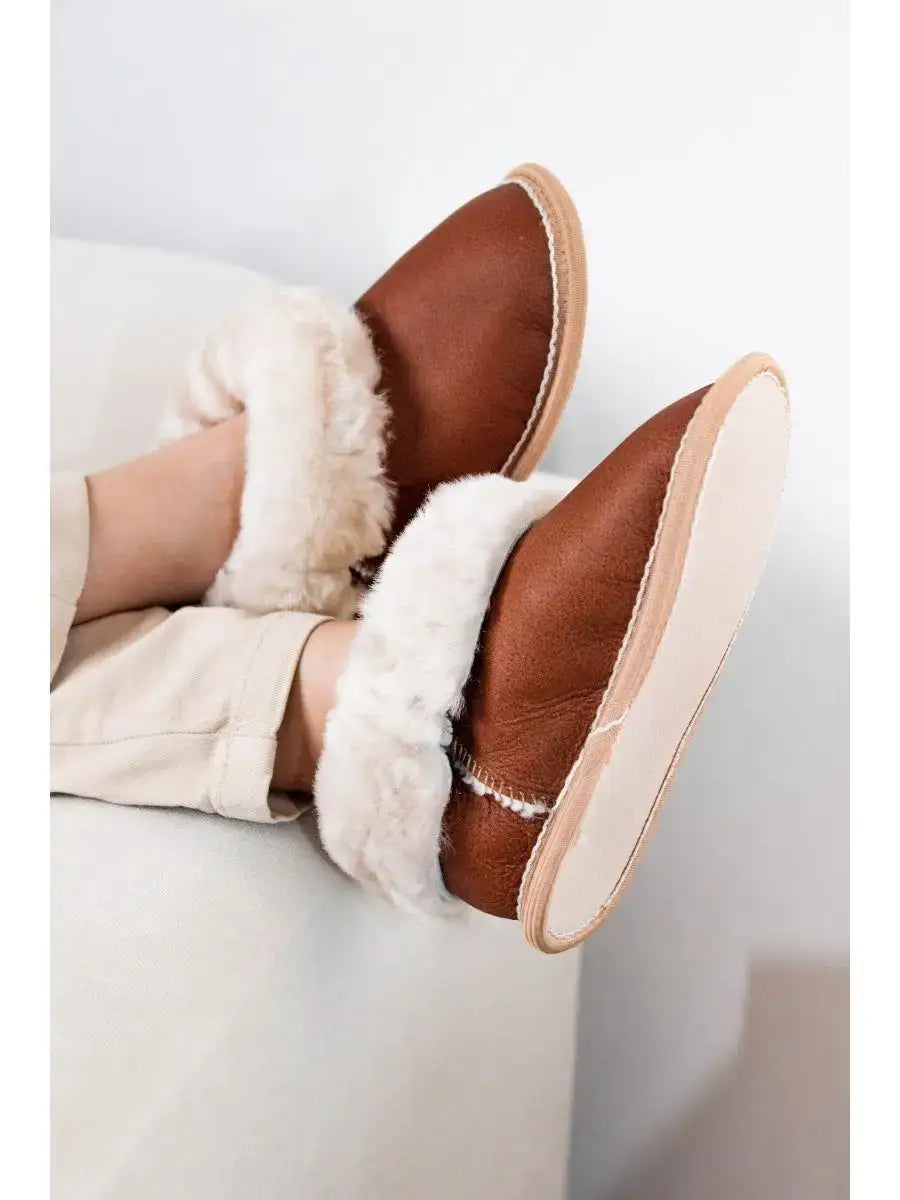 Chaussons Fourrés Mouton Enfant Brun
